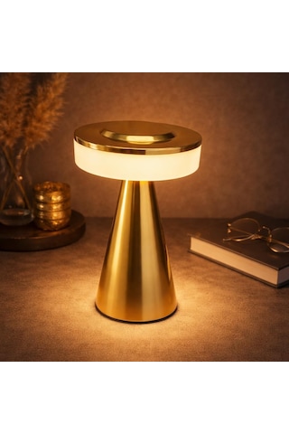 Dekoratif Masa Lambası Type-c Şarjlı Kablosuz Led Gece Lambası Dokunmatik Açma Kapama Modern Tasarım Ortam Aydınlatma Masa Üstü Işık Ev Ofis Kullanımı 19cm X 12cm Pc8235 Gold Diğer