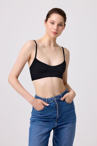 Cottonhill Premium - Kadın Siyah Seamless İp Askılı Crop Top Büstiyer Siyah