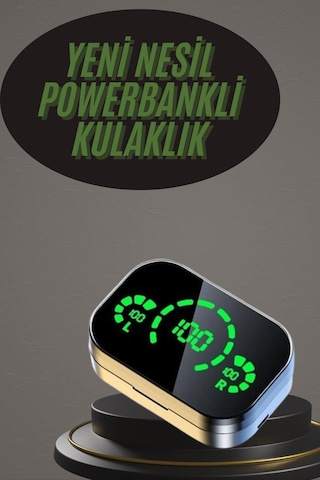 Kablosuz Bluetooth Kulaklık Çift Telefon Destekli Powerbankli Dijital Göstergeli Gri 07825677