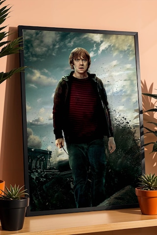 Ron Weasley Hogwarts Savaşı Çerçeveli Tablo - Lüks Harry Potter Karakter Posteri Modern Duvar Dekoru Siyah