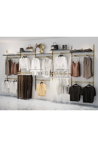 Mağaza Raf Sistemi, Askılık Sistemi, Butik, Mağaza Stand-305x200 Gold - Antrasit