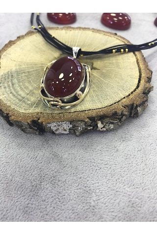 Akik Taşlı Gümüş Kolye 925 Ayar