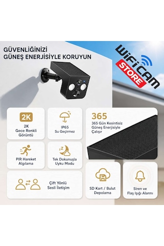2k Mini Güneş Enerjili Akıllı Wifi Güvenlik Kamerası