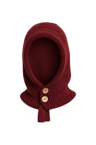 Givoria Kadın Bordo Düğmeli Yün Örgü Balaclava Bere Kapüşonlu Boyunluk Kadın Şapka Bordo Bordo
