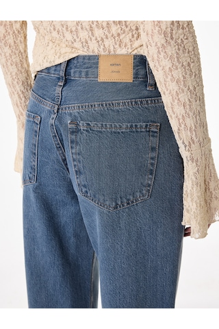 Koton Pamuklu Cepli Düğmeli Yüksek Bel Düz Paça Denim Pantolon - Straight Fit Jean Açık İndigo 6sal40111md