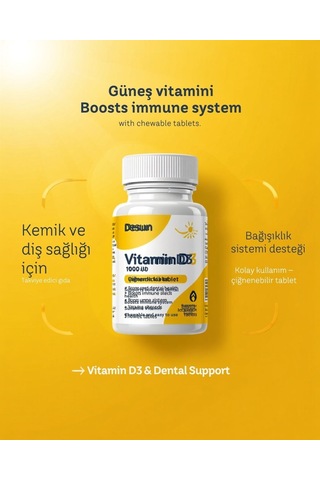 Desun Vitamin D3 1000IU 30 Çiğneme Tableti