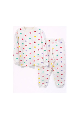 Mini Stella Kids Renkli Puantiyeli Kız Çocuk Pijama Takımı Beyaz
