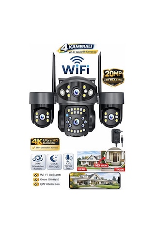 Rx18w Wifi 4 Kameralı Güvenlik Kamerası 20mp Ultra Hd Ptz Hareketli Sesli Gece Görüşlü Akıllı Kamera