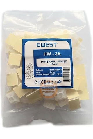 Gwest Hw-3a ,19x19x4mm 100-adet Beyaz Yapışkanlı Kroşe