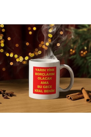 Lexroo Bu Gece Kral Benim Baskılı Kupa Bardak Komik Yazılı Hediyelik Çay Kahve Kupası Çok Renkli
