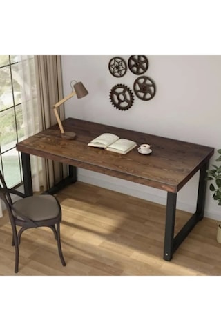 Halevia Metal Ahşap Çalışma Masası. Siyah - Ceviz