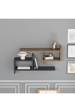 Hisar Plus Duvar Rafı Antrasit Ceviz