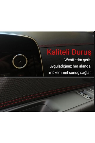 Araç Içi Kırmızı Dikiş Detaylı Kendinden Yapışkanlı Deri Trim Şerit 2,5 Metre