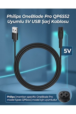My Polo Tıme Philips Oneblade Pro Qp6552 Uyumlu 5v Usb Şarj Kablosu