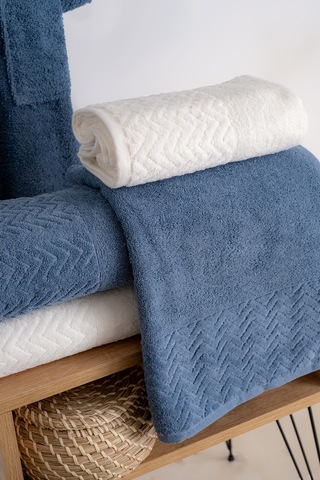 Oznhome Krem-mavi Çift Kişilik 6 Parça Bornoz Seti Krem - Mavi