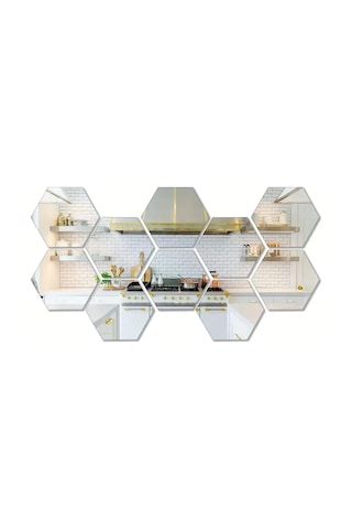 Petek Desenli Pleksi Ayna 12 Adet - Silver Gümüş