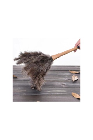 Springsun Yumuşak Devekuşu Tüyü Toz Alıcı - Hassas Yüzeyler İçin Ahşap Saplı Ev Temizlik Aleti Kahverengi