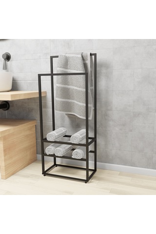 lyla concept Manolya Extra 2 Katlı Metal Havluluk Modern Ve Şık Banyo Rafı Siyah