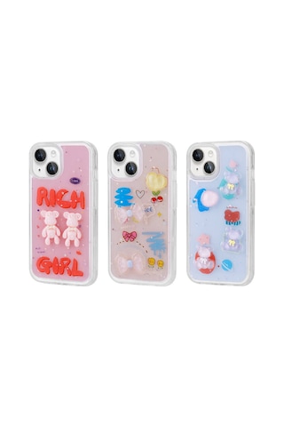 Zore Apple iPhone 15 Plus Uyumlu Kabartma Figürlü Parlak Omsy Minimini Silikon Kılıf-mor