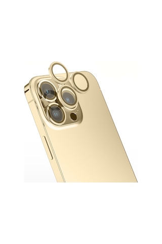 Apple Uyumlu iPhone 14 Pro Max Zore Mikro Kamera Lens Koruyucu Gold