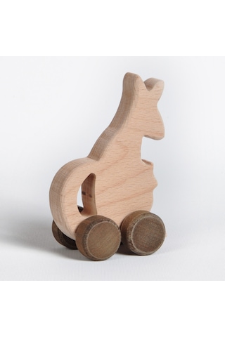 Ahşap El Yapımı Montessori Kanguru: Doğal Tekerlekli Oyuncak