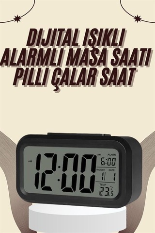 Dijital Masa Saati Termometreli Takvim Çalar Saat Led Ekran Pilli - Lisinya Sarı