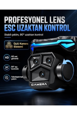 T2p Drone 4 Üç Fpv Kamera 360 Derece Engel Algılama Wifi Cam Optik Akış Konumlama Elektirkli Kamera Katlanabilir 4.3 İnç Ekranlı Kumanda Başsız Mod 360 Derece Takla Engelden Kaçma
