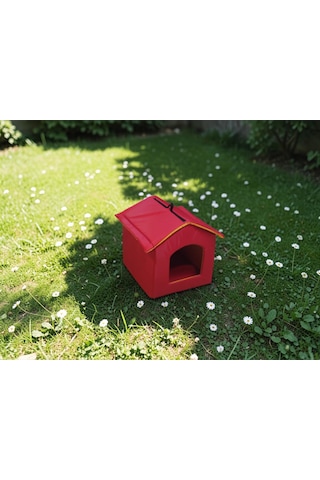 Pırıl Dış Mekan Su Geçirmez Sabitlenebilir Fermuarlı Jumbo Kedi Köpek Evi Sarı Kırmızı 52x48x48cm