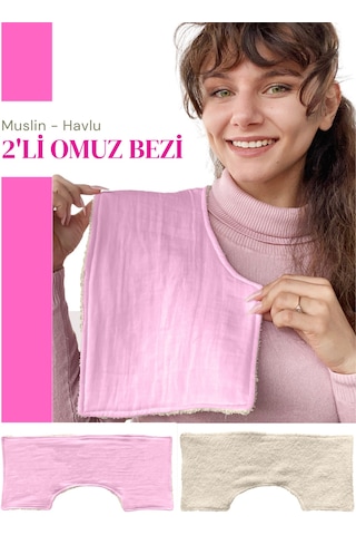 Müslin-havlu 2'li Çift Yönlü Omuz Bezi Gaz Çıkarma Bezi P-bej Beyaz - Pembe