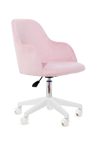 Sude Beyaz Ayaklı Çalışma Koltuğu Tekerlekli Ayarlanabilir Ofis Sandalyesi Baby Face Kumaş Pembe