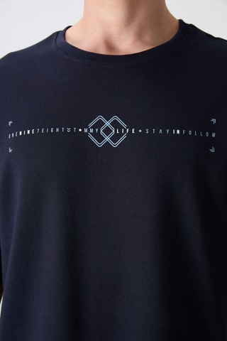 Tommy Life Lacivert Pamuklu Kalın Yumuşak Dokulu Oversize Fit Baskılı Erkek T-shirt - 88323 Lacivert