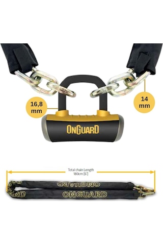 Onguard Mastiff Zincir Ve 16,8mm Boxxer Kilit 8016 Lx 180cmx14mm