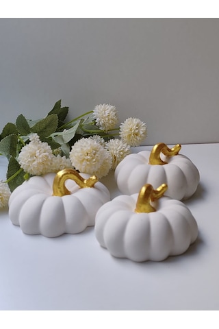 Dekoratif Balkabağı 3'lü Set, Beyaz Altın Saplı El Yapımı, Ev Dekoru, Obje