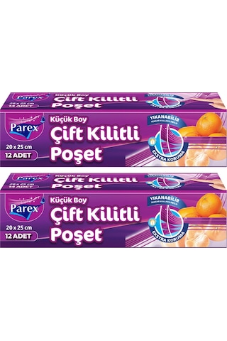 Çift Kilitli Buzdolabı Poşeti 12'li Küçük Boy 20 X 25 Cm İkili Paket