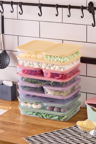 Fridgy+ 12'li Buzdolabı Organizer Mikrodalga Ve Difrize Uygun Saklama Kabı 8x1,3lt+4x2,6lt-pastel