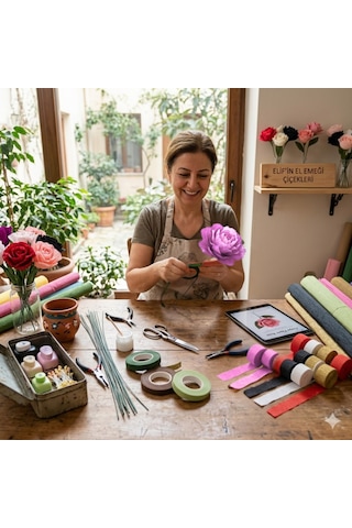 Açık Pembe Krapon Kağıdı Rulosu, Çiçek Yapım, Parti, El İşi Süsleme Kağıdı, 6 Adet, 4.5 Cm X 22metre