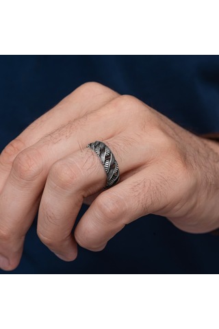 Gurmet Zincir Model Vintage Tek Gümüş Alyans Yüzük Beyaz