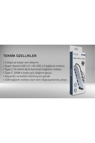 Inca Iutp-7t Usb+type-c Girişli Usb 3.0+4x Usb 2.0 Type-c 5v 2x Type-c 100w Çoklayıcı