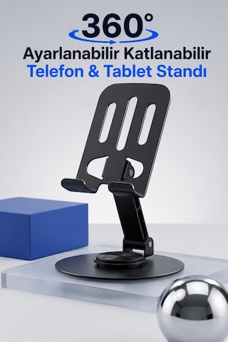 360 Ayarlanabilir Katlanabilir Telefon & Tablet Standı Yükseklik Ve Açı Ayarlı Masa Üstü Tutucu Siyah