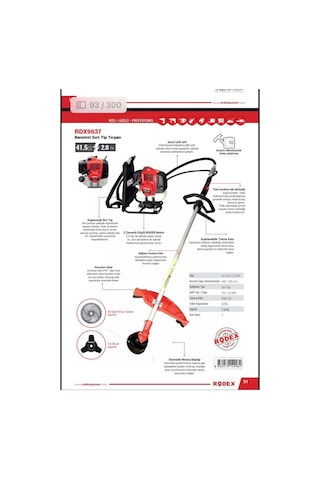 Rodex RDX 9637 41.5 CC 2 Hp Benzinli Sırt Tırpanı