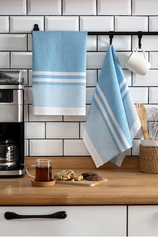 45x65, 2'li Kurulama Bezi, %100 Pamuk Yüksek Su Emici Mavi