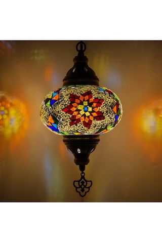 Otantik Mozaik Avize Tekli Sarkıt Renkli Tavan Lambası Renkli
