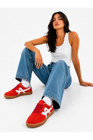 Papucumun Dünyası Unisex Süet Özel Gum Tabanlı Günlük Kullanıma Uygun Retro Sneaker Kırmızı