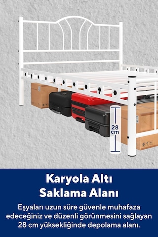 Argimo Bella Çift Kişilik Ferforje Metal Karyola Beyaz 160 x 200
