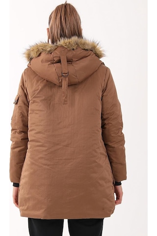 Maraton Sportswear Regular Kadın Kapşonlu Uzun Kol Basic Taba Parka 21418 Taba