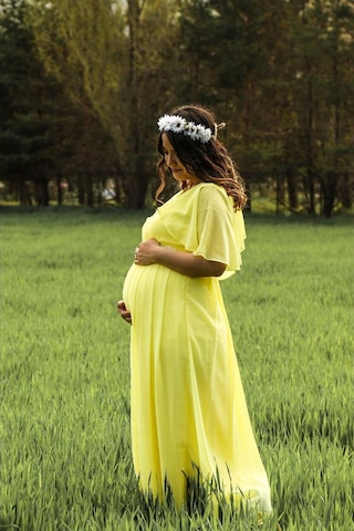 Modalabio Moda Labio- Babyshower Melek Kol Hamile Elbisesi Sarı