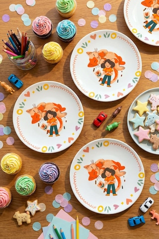 Grandora Sevimli Kedi & Çocuk Figürlü 6'lı 20 Cm Çocuk Desenli Pasta Tatlı Tabağı Seti, Çocuk Tabağı Çok Renkli