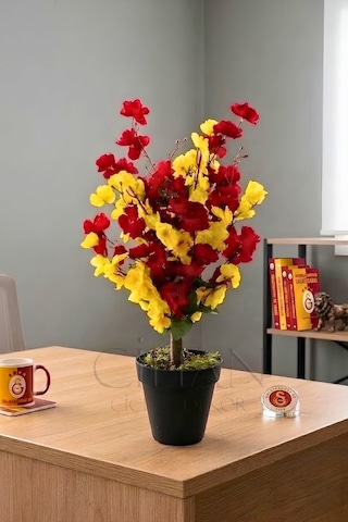 Cihan Çiçekçilik Sarı Kırmızı Yapay Bahar Dalı Ağacı 60 Cm - Taraftara Özel Galatasaray Renkleri Beyaz- Yeşil