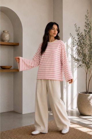Herkesemoda Çizgili Waffle Kumaş Kadın Body Pembe