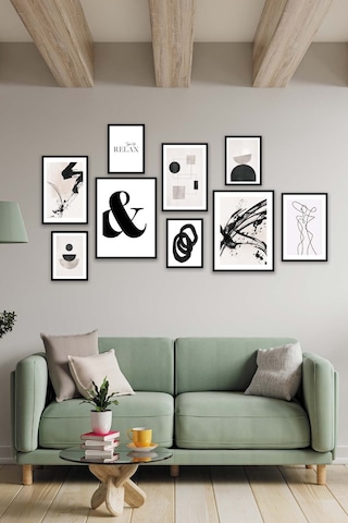 No77decor Siyah Geometrik Ve Line Art Temalı Tablo Seti